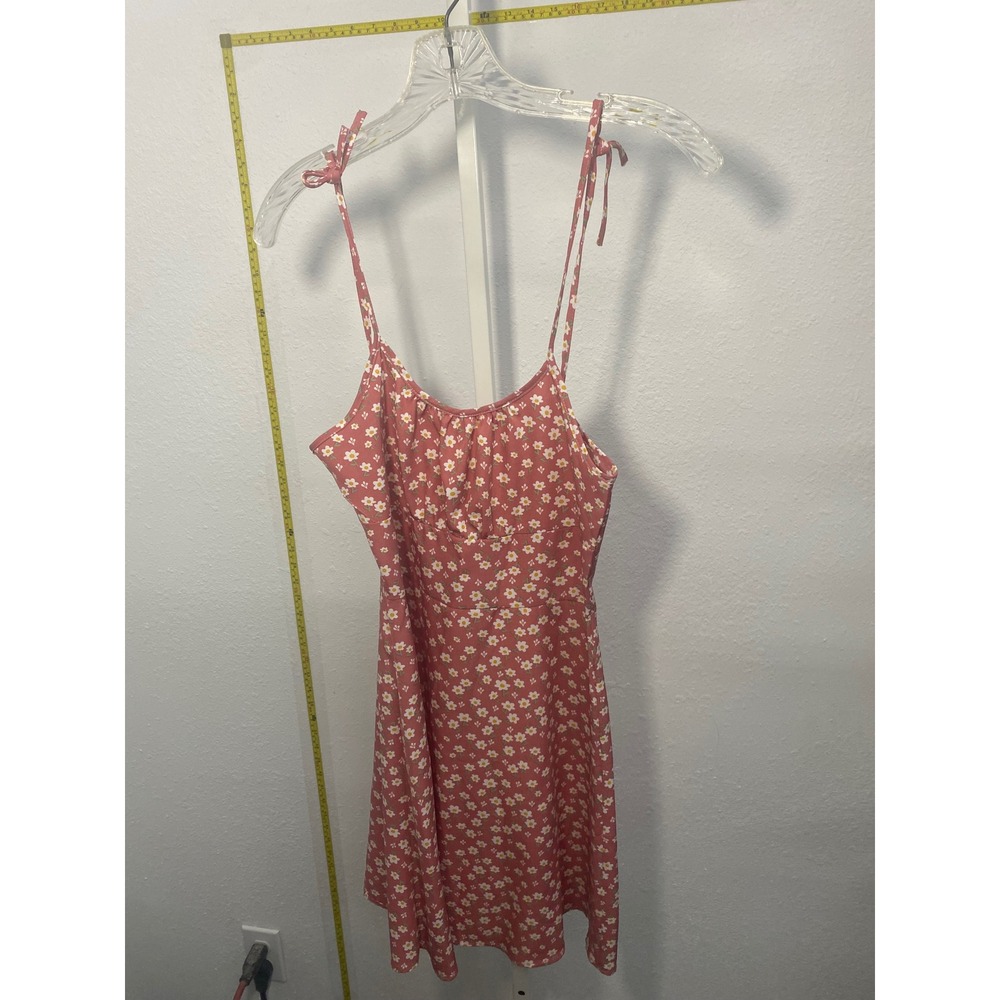 Pink Daisy Floral Tie‎ Shoulder Mini Dress Summer Sun Dress Boho Festival Small